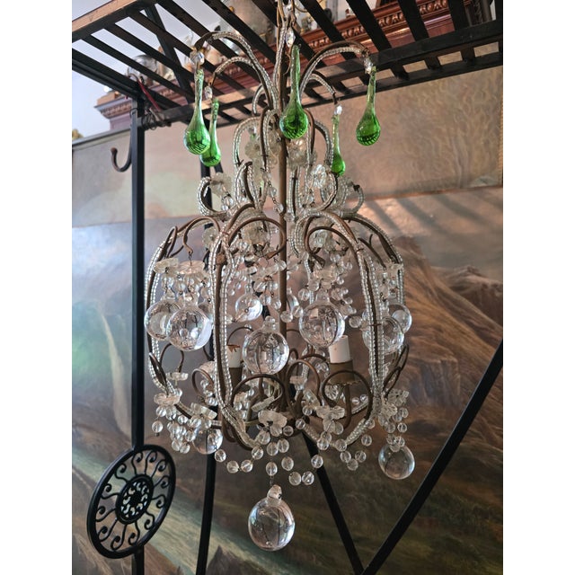 1960s Vintage Bagues Maison Style Beaded Crystal Chandelier For Sale - Image 5 of 11