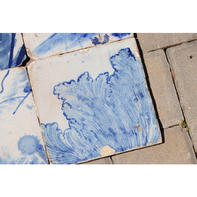 Blue 18th Century Antique Portuguese Scenic Tiles Set of 6 With Leafy Botanical Motifs For Sale - Image 8 of 9