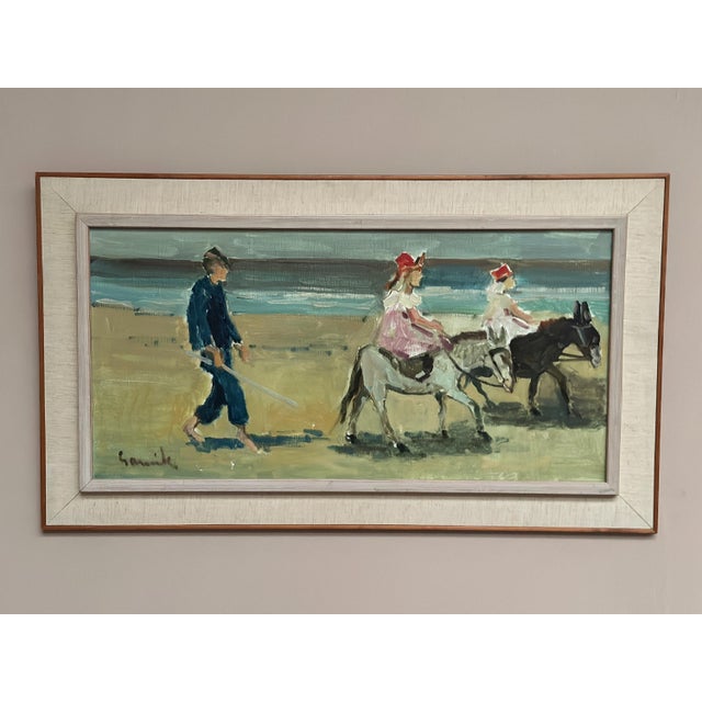 Original Vintage Swedish Oil on Canvas – “Children on Donkeys at the Beach” by Tage Gavik – Signed – Vintage & Framed – 80...