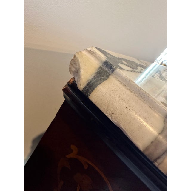 Late 19th Century Pair of Antique Louis XV Style Marble-Top Nightstands With Inlay For Sale - Image 9 of 12