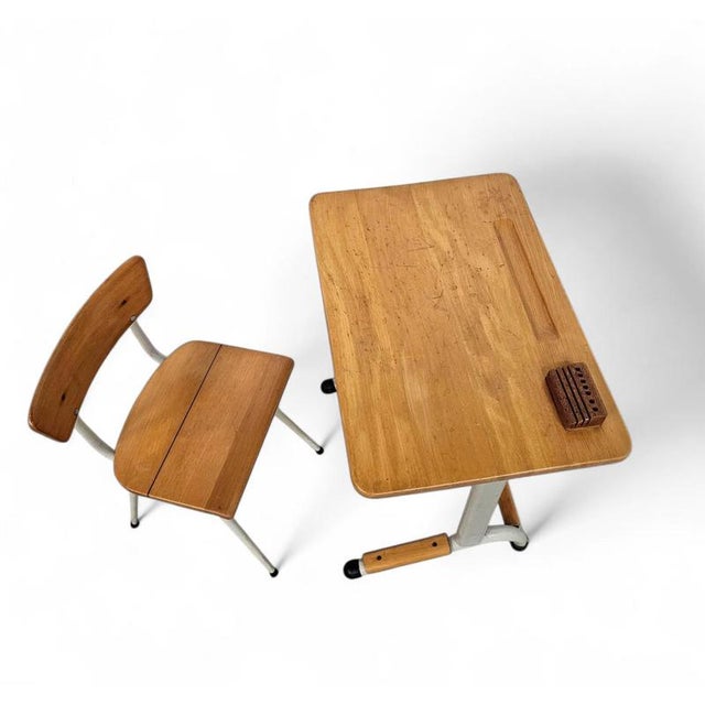 School Desk Set with Tapering Legs, 1960s, Set of 2 For Sale - Image 3 of 18