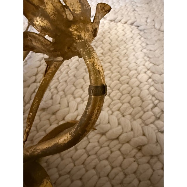 Metal Vintage Italian Wheat Sheaf Wall Sconces – Pair of Gilt Tole Metal Hollywood Regency Sconces - a Pair For Sale - Image 7 of 9