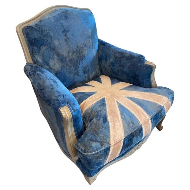 Union Jack Lounge Chair with Carved Frame and Custom Painted Velvet For Sale - Image 17 of 17