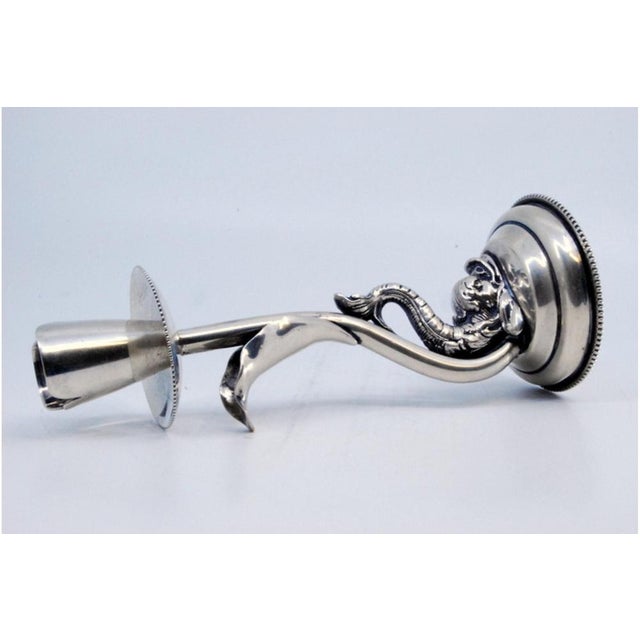 Mythological Figure Candlestick in Silver on Pearly Base For Sale - Image 5 of 9