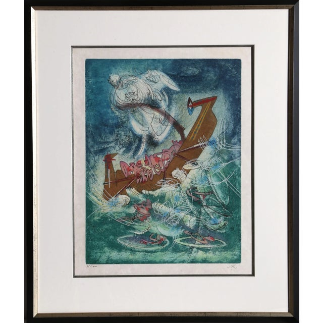 Surrealism Les naufrageants from Hom'mere II, L'Eautre, Roberto Matta Aquatint For Sale - Image 3 of 3