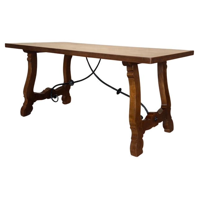 20th Dining or Console Table of Walnut with Lyre Legs and Heavy Top, Spain For Sale - Image 15 of 18