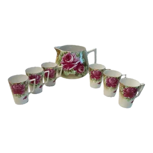Vintage Nippon Japan Floral Hand Painted Lemonade/Iced Tea 7-Piece Set