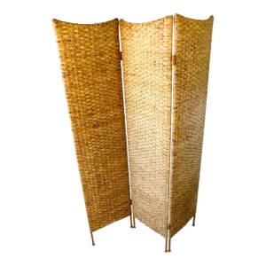 Vintage Wicker & Metal Folding Screen Room Divider