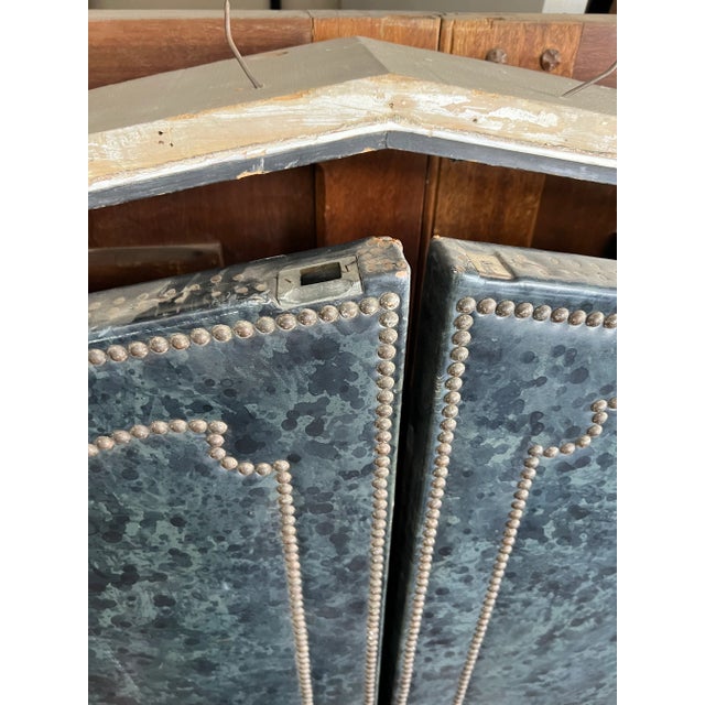 Wood Upholstered Arched Leather Theatre Doors With Frame For Sale - Image 7 of 12