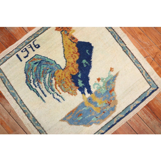 Vintage Turkish Rooster Rug For Sale - Image 4 of 6
