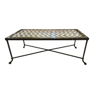 Cocktail Table With Geometric Marble Mosaic Inlay Top For Sale
