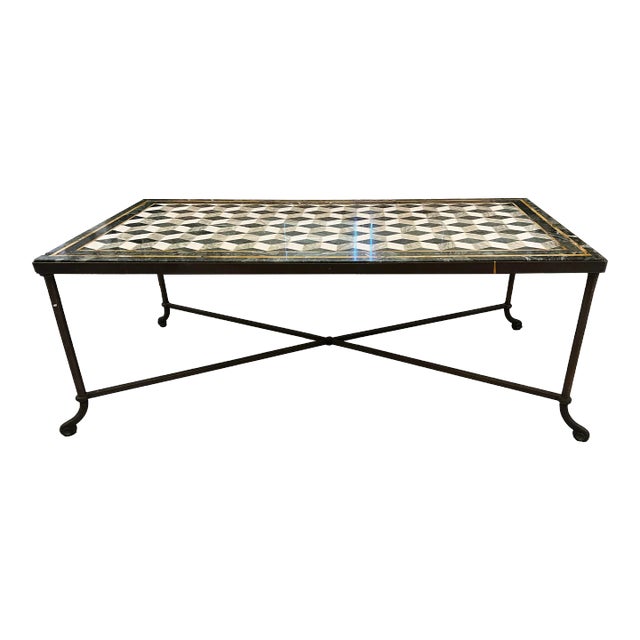 Cocktail Table With Geometric Marble Mosaic Inlay Top For Sale