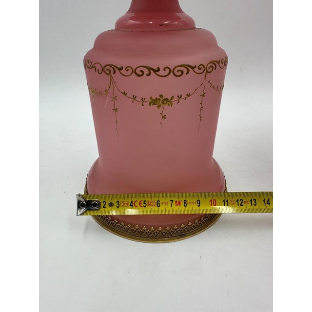 Medici Vases in Pink Opaline with Gilt and Enamel Decoration and Brass-Rimmed Feet, 1890s, Set of 2 For Sale - Image 3 of 11