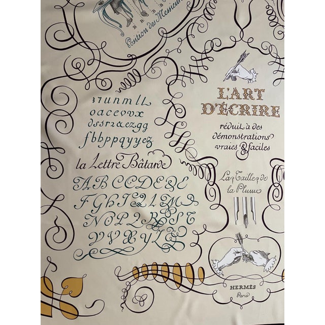 Contemporary HERMES the ART of WRITING silk scarf by Maurice Tranchant 2005 For Sale - Image 3 of 9