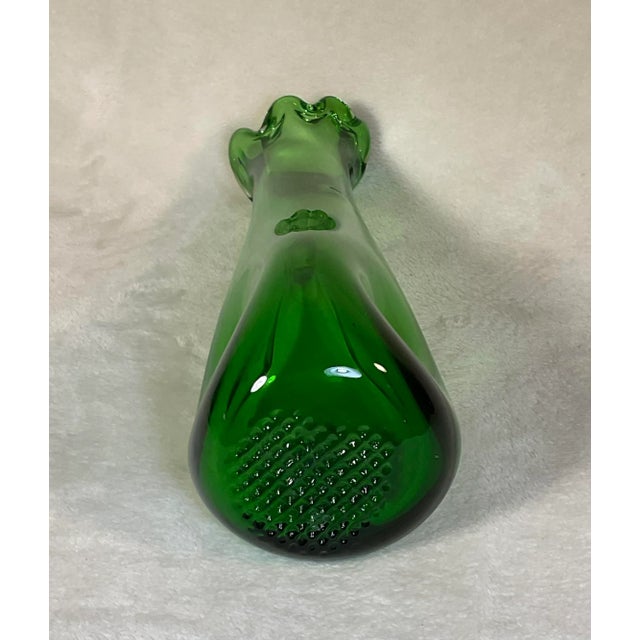 Mid 20th Century Vintage MCM Handmade Green Swung Dimple Vase Glass Art For Sale - Image 5 of 12