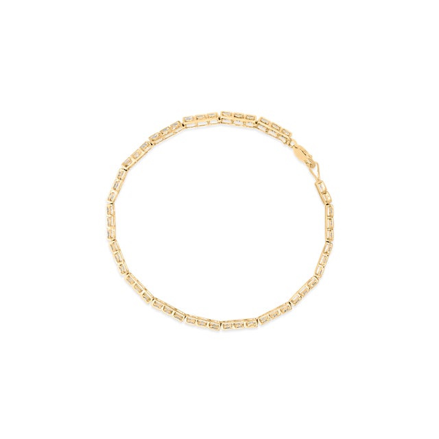 Contemporary 10K Yellow Gold over .925 Sterling Silver 1.0 Cttw Diamond Square Hybrid Link 7" Tennis Bracelet (I-J Color, I2-I3 Clarity) For Sale - Image 3 of 6