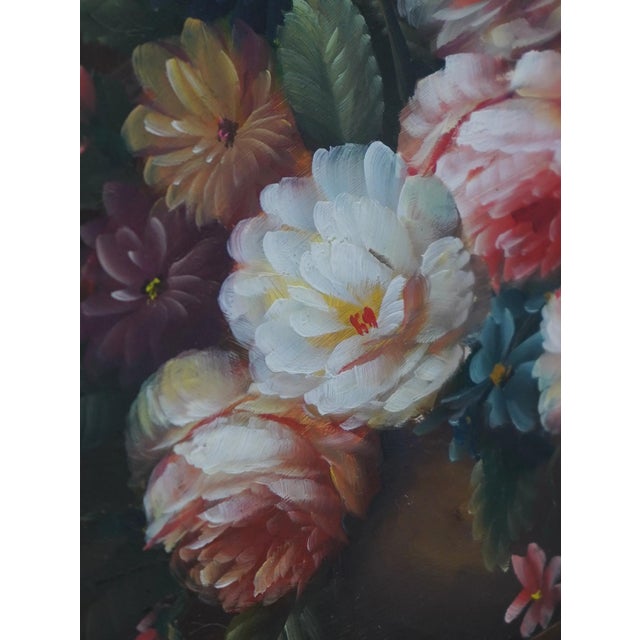 Gold 1980s Pair of Floral Still Life Oil on Board Paintings - Signed For Sale - Image 8 of 14