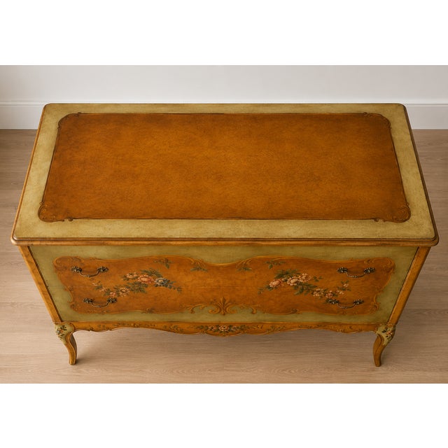 Mid 20th Century Vintage French Provincial Hand-Painted Floral Bombe Chest | Two-Drawer Painted Commoded For Sale - Image 5 of 6