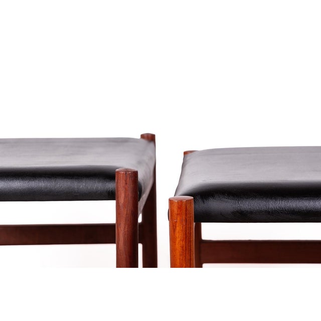 Danish Model 40 Stools in Teak and Black Leather by Hugo Farndsen for Spottrup, 1960s, Set of 4, in Very Good conditions....