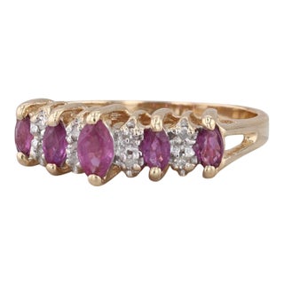 0.70ctw Tiered Ruby Diamond Pyramid Ring 14k Yellow Gold Size 6.25 Stackable For Sale