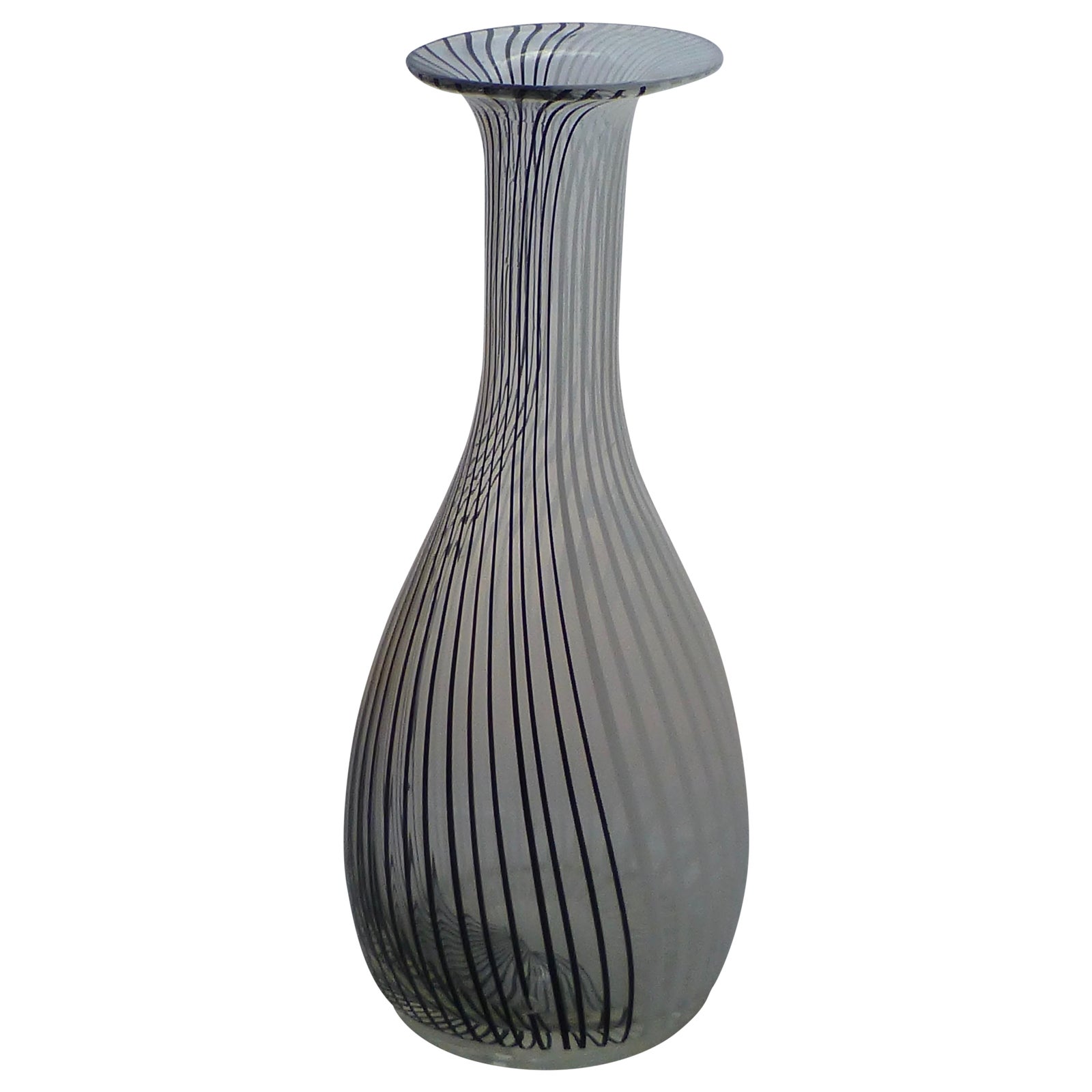 Murano Glass Black & White Striped Vase by Venini Chairish