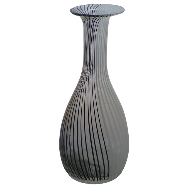 Murano Glass Black & White Striped Vase by Venini Chairish