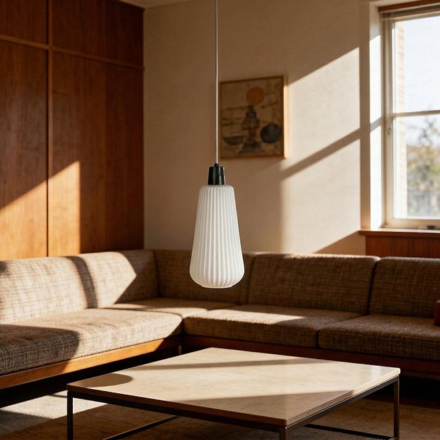 Vintage MCM glass pendant light with metal stem Thick, heavy glass Dimensions: Glass height: 40 cm Total height: 71 cm...