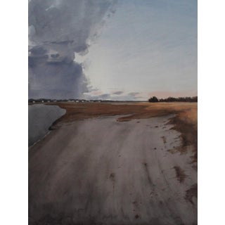 Stroll at Sunset by Mo Myra | Watercolor on paper landscape with a path by the water at sunset For Sale