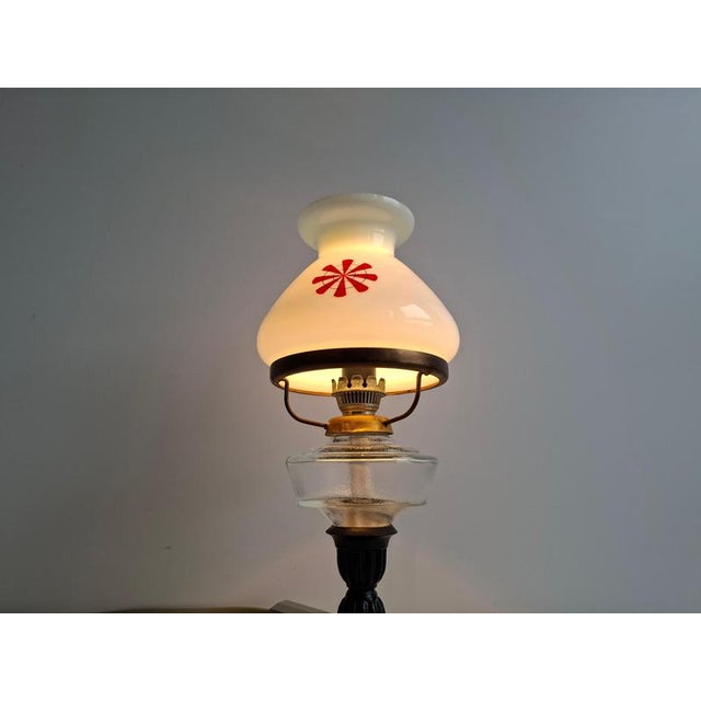 Oil Lamp Style Table Lamp in Milk Glass, Former Czechoslovakia, 1960s For Sale - Image 4 of 15