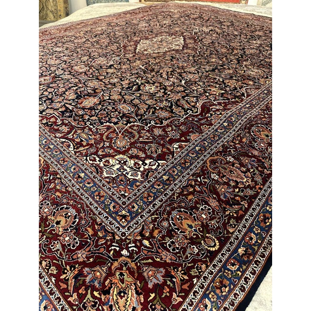 Textile Silk Hereke Rug | Rich Floral Design | Navy Blue | 7'5"x8'10" For Sale - Image 7 of 8