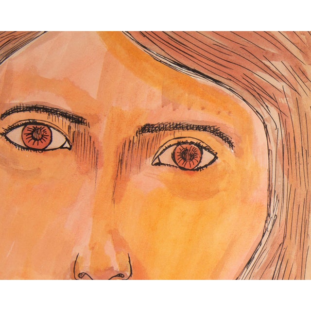 Abstract 1970 Watercolor and Ink Portrait of a Woman by Harry Hilson For Sale - Image 3 of 8