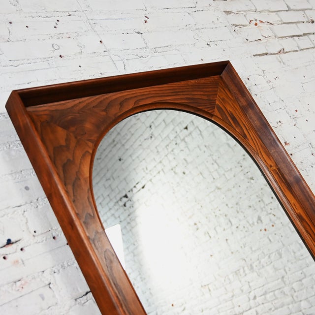 Mid Century Modern Framed Arch Mirror by Dillingham Pecky Cypress With Walnut Trim For Sale - Image 10 of 12