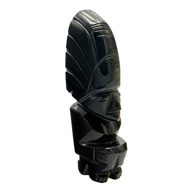 1950s Small Vintage Obsidian Aztec Idol Figure For Sale