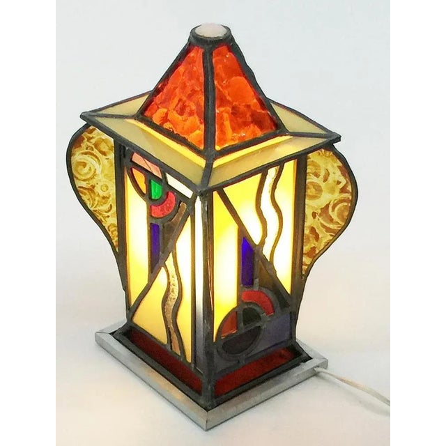 Art Deco Square & Organic Shaped Stained Glass Table Lamp For Sale - Image 5 of 8