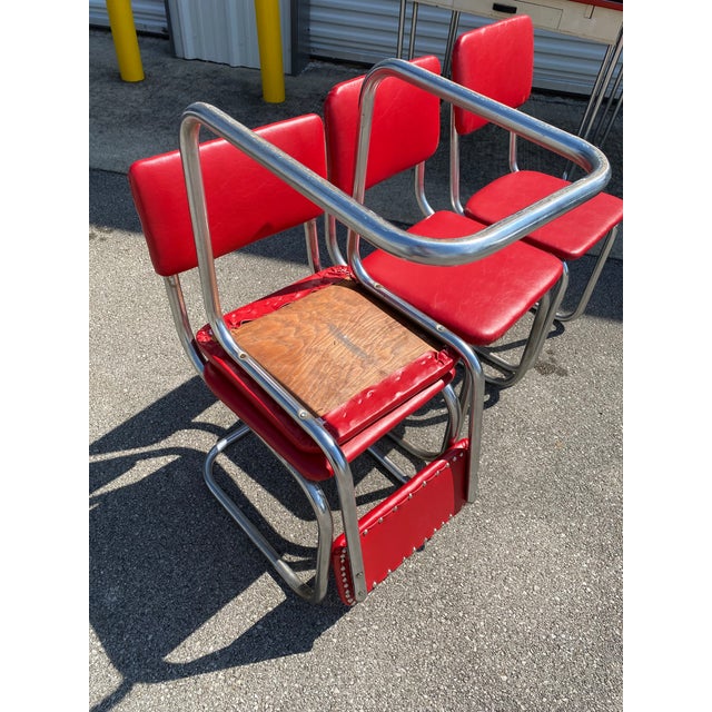 1950s Vintage Enamel Top Table With Extensions and 4 Chairs Set of 5