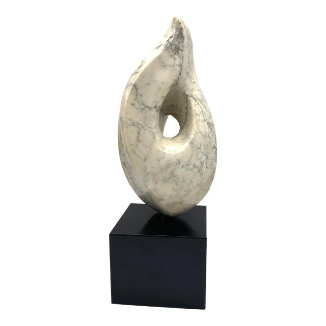 Biomorphic Marble Sculpture on Black Granite Base For Sale