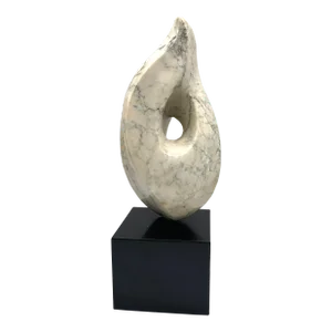 Biomorphic Marble Sculpture on Black Granite Base