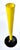 Vintage mid-century modern Murano glass tulip vase with yellow blown glass vase body and black glass flanged base. No...
