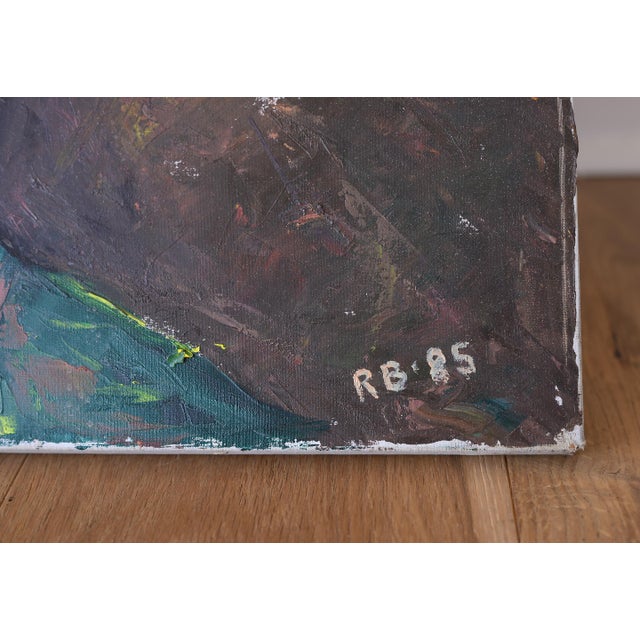 Wood Vintage 80s Postmodern Man Portrait Painting For Sale - Image 7 of 9