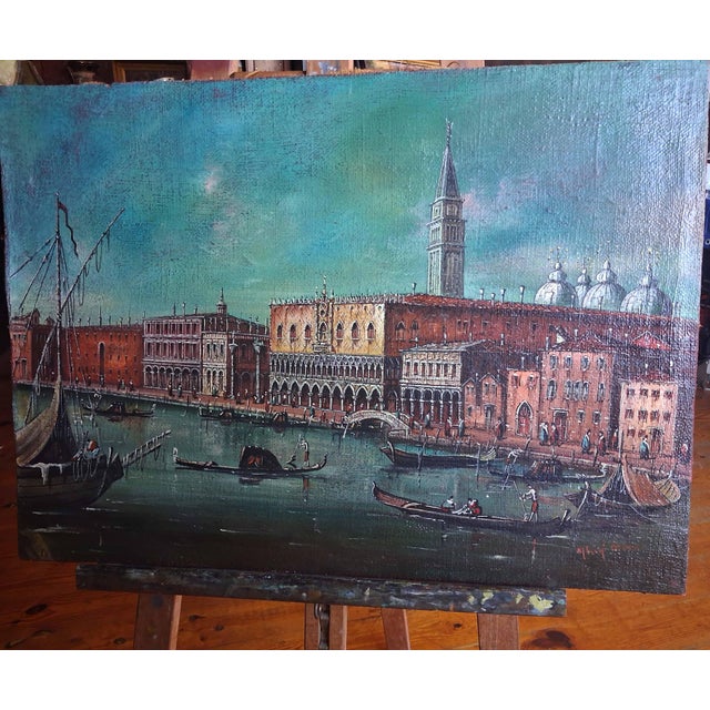 Early 20th Century Vintage Venetian Lagoon and Grand Canal Architectural Oil Painting For Sale - Image 5 of 8