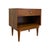 This mid-century modern nightstand features a rich warm wood grain finish, clean geometric lines, and iconic tapered peg...