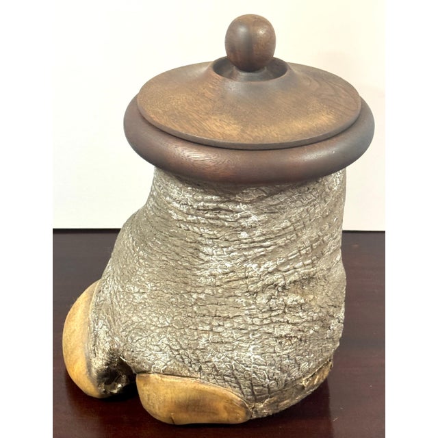 Faux Elephant Foot Humidor with Carved Hardwood Lid, Late 20th Century For Sale - Image 6 of 10