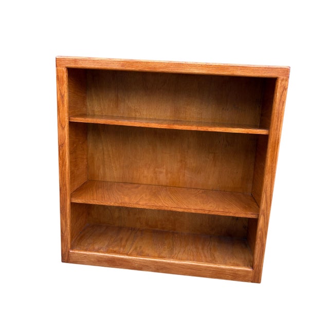 Wood Mid 20th Century Modern Solid Oak Low Bookshelf Bookcase For Sale - Image 7 of 7