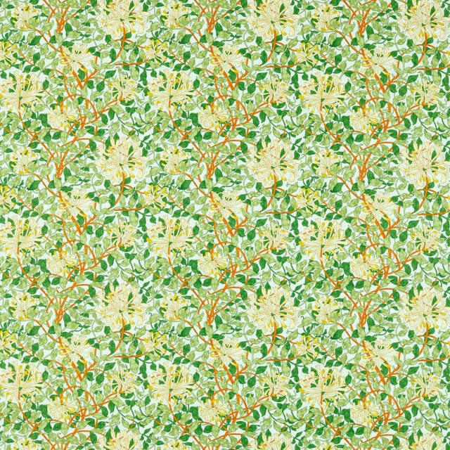Morris & Co Honeysuckle Fabric in Sky/Burnt Orange - a Sample For Sale