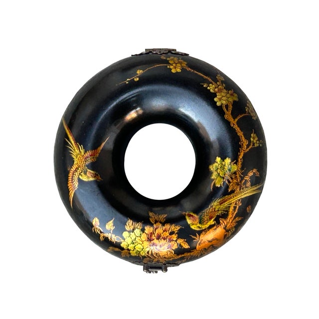 Oriental Black Flower Bird Graphic Donut Shape Container Box For Sale In San Francisco - Image 6 of 9