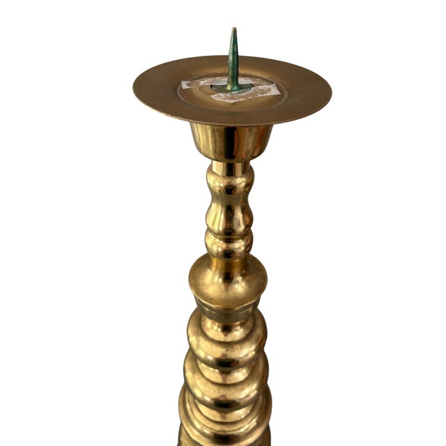 Mid-Century Modern Floor Pricket Candlestick 22" Tall Brass 1960s Era Sculptural, Ornate Mid-Century Modern For Sale - Image 3 of 7