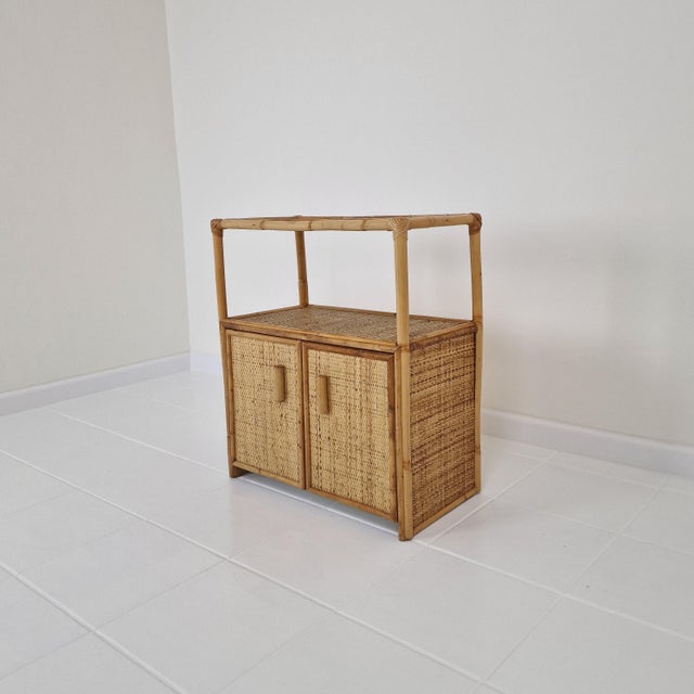 Mid-Century Modern Italian Bamboo and Rattan Cabinet or Bedside Table, 1980s For Sale - Image 3 of 16