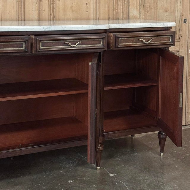 French Louis XVI Style Carrara Marble Top Mahogany Four Door Buffet For Sale - Image 15 of 18