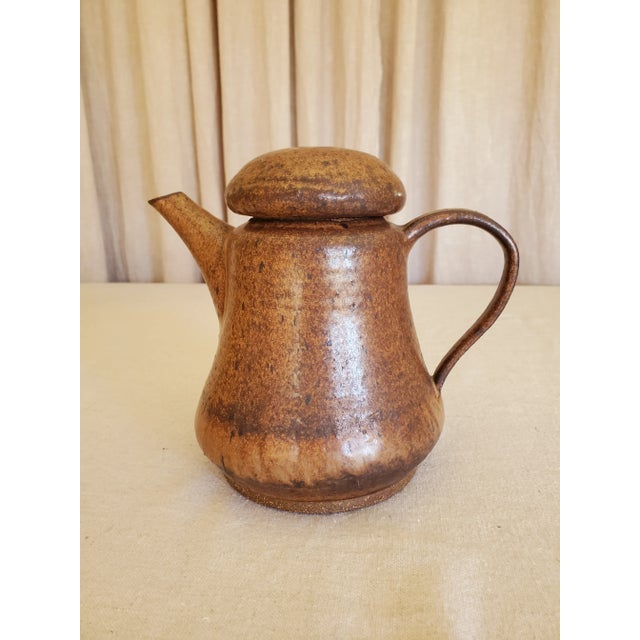 Mid-Century Modern Mid 20th Century Studio Pottery Brown Ceramic Tea Pot For Sale - Image 3 of 9