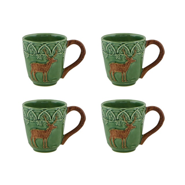 Traditional Bordallo Pinheiro Woods 15.5 oz Mugs, Deer, Set of 4 For Sale - Image 3 of 3